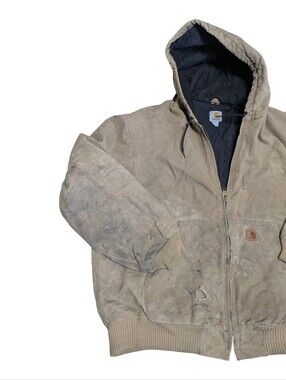 Carhartt XL J130 Hooded Workwear Jacket Light Grey/Tan